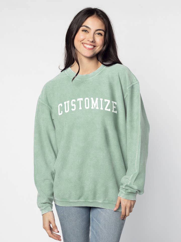 chicka-d - Wholesale Graphic Sweatshirt - Women's - The Original Custom Graphic Corded Crew, Collegiate Arc