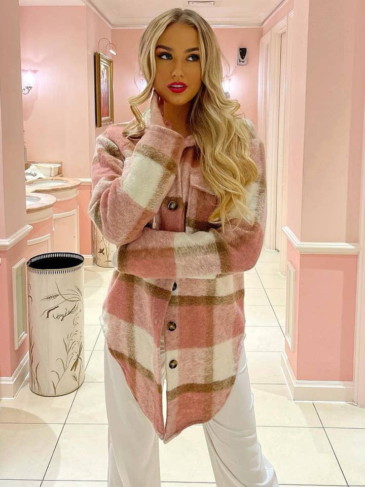 Pink Checked Pocket Front Shacket - Dalani for wholesale by Rebellious Fashion