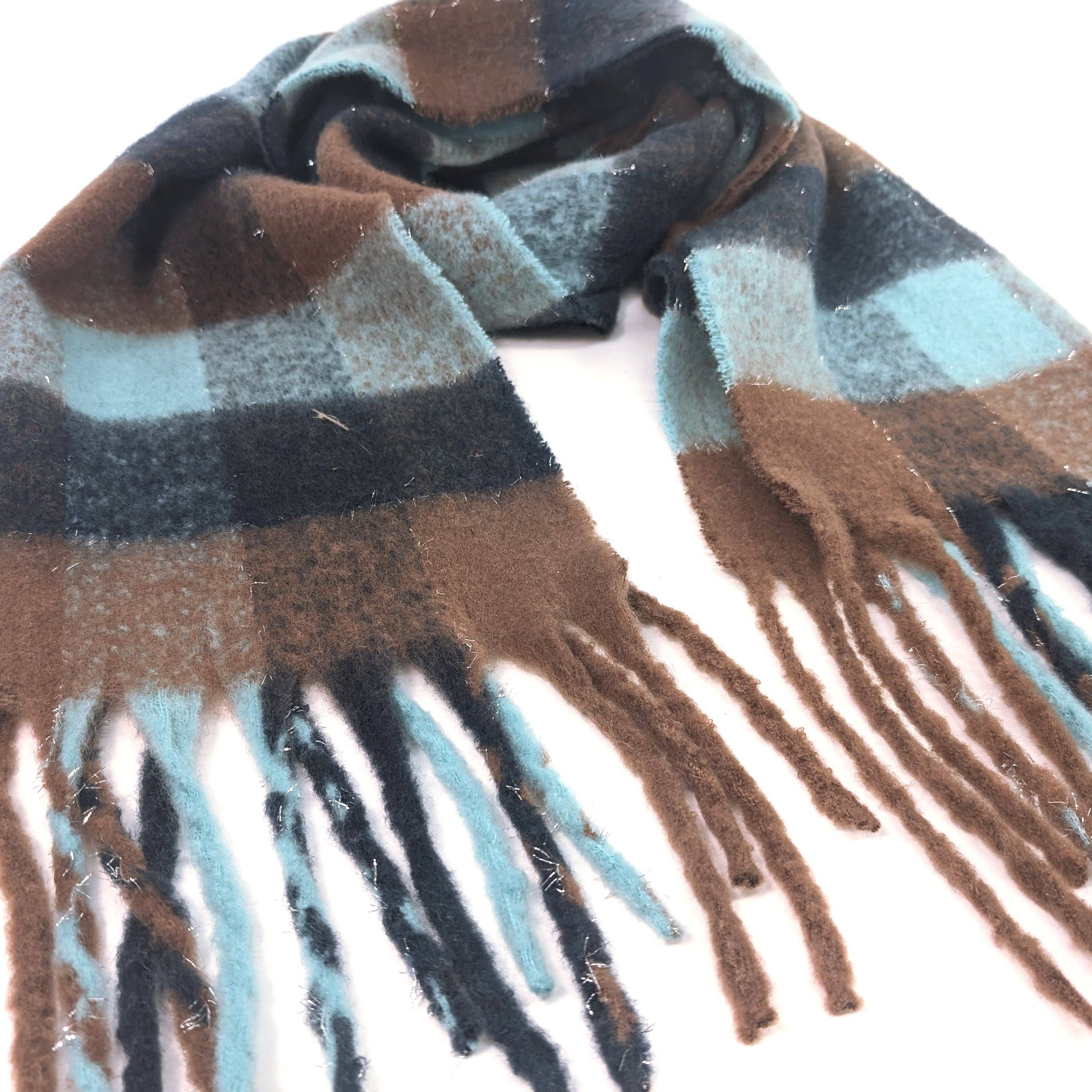 Black Ginger – Cachecol - Mulher por atacado – Agung - Cachecol de Caixas Super Grossas (45x180cm) - Chocolate/Azul1