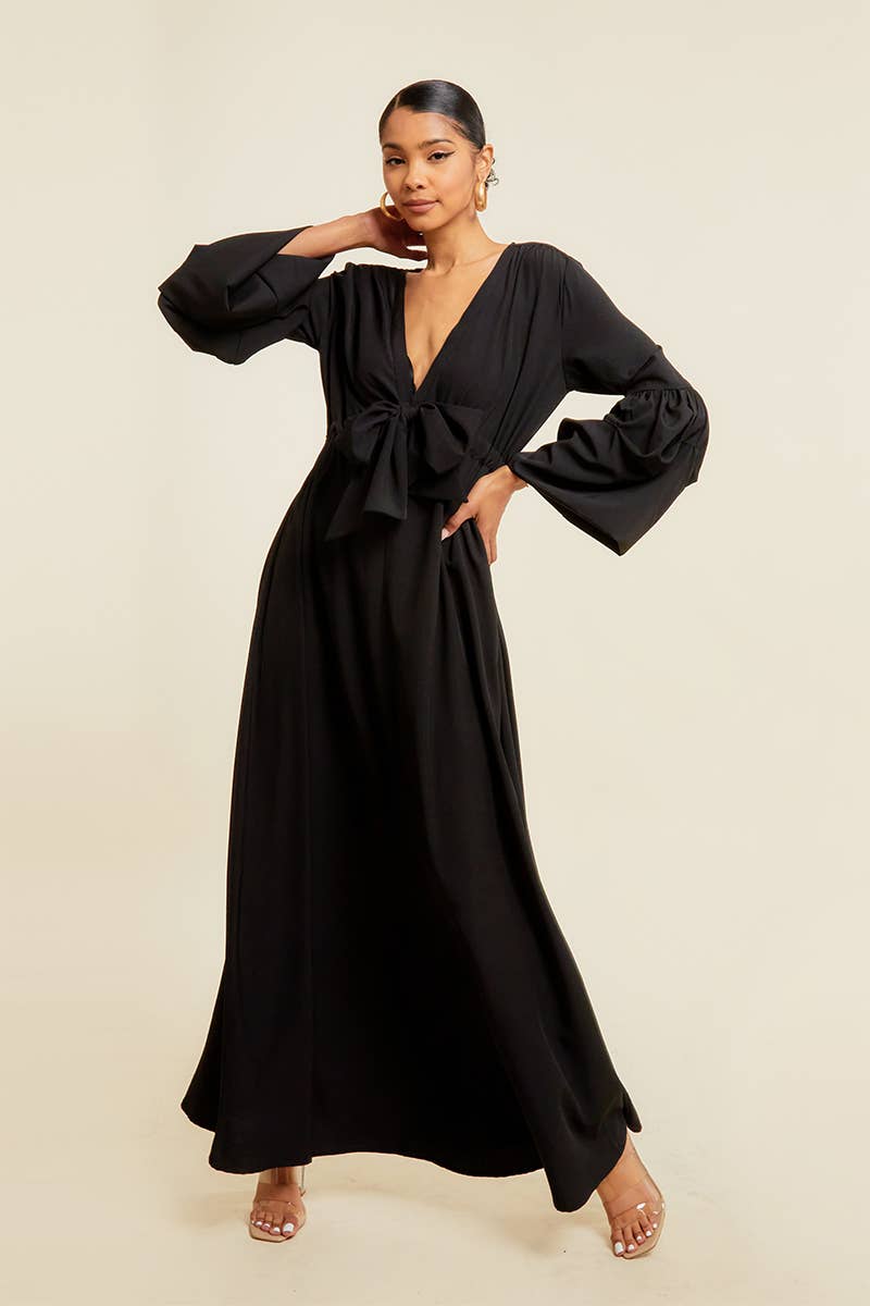 QMP Moda - Wholesale Dress - Women's - V NECK MAXI DRESS WITH ELASTIC WAIST1