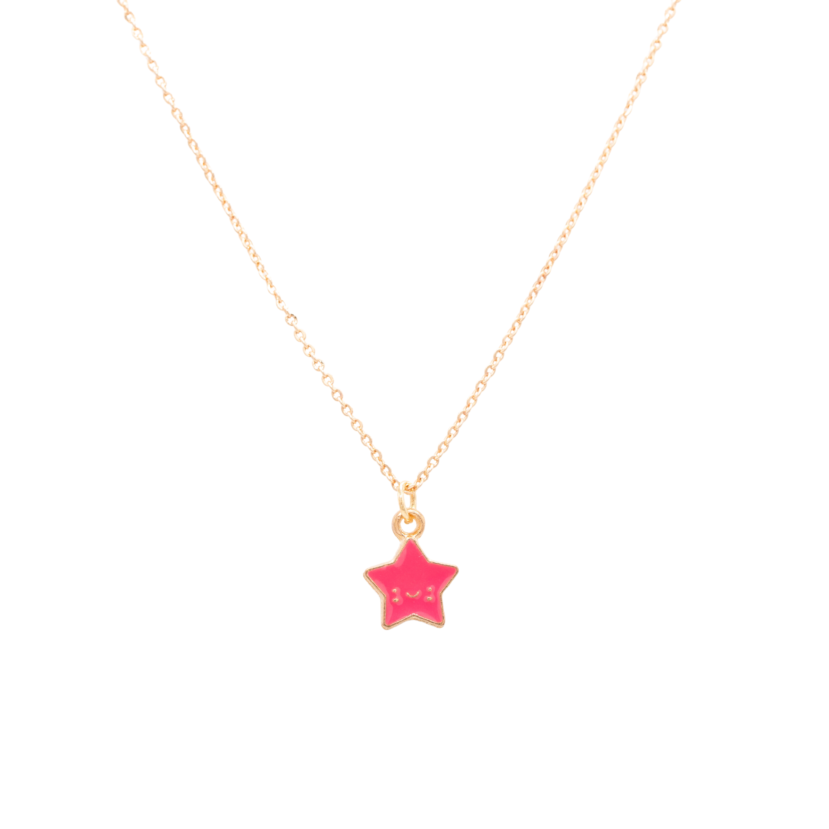 Rebecca Accessories LLC - Wholesale Kids Necklace - Kids - Pink Smiling Star Enamel Charm Necklace Children's Jewelry0