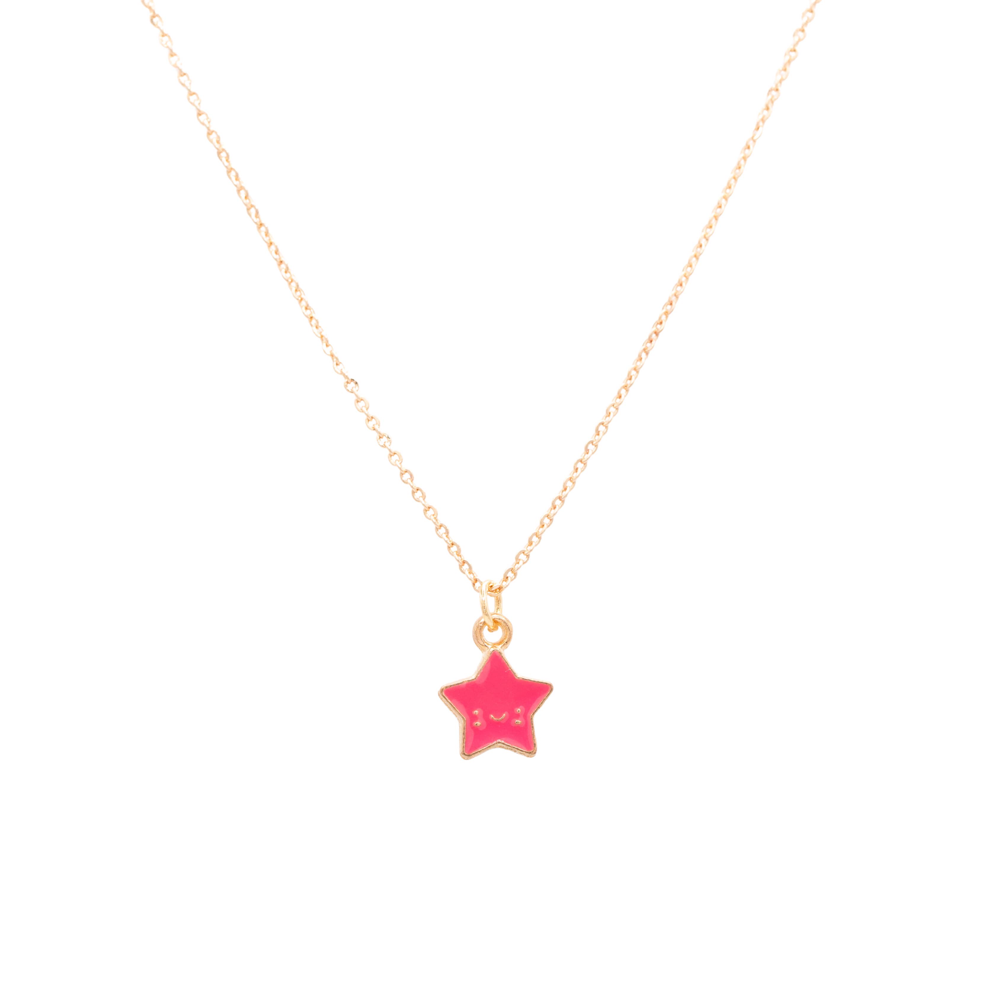 Rebecca Accessories LLC - Wholesale Kids Necklace - Kids - Pink Smiling Star Enamel Charm Necklace Children's Jewelry