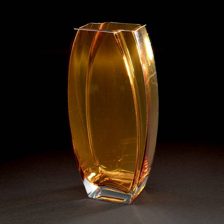 Amber Crystal Vase with Corner-Cut Design for wholesale by India Handicrafts Inc