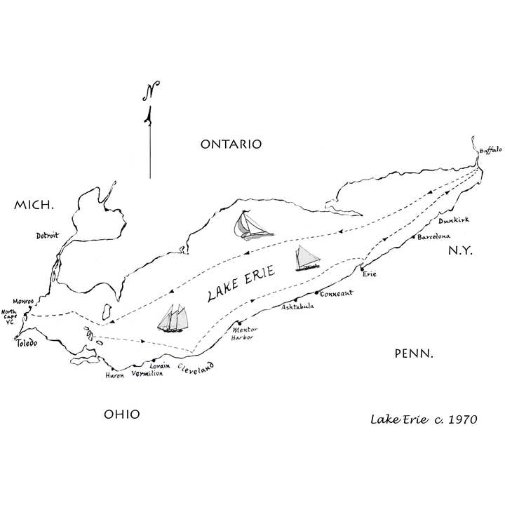 Karten/ Karte des Eriesees, Karte von ca. 1970 für den Großhandel von Ox Bow Decor