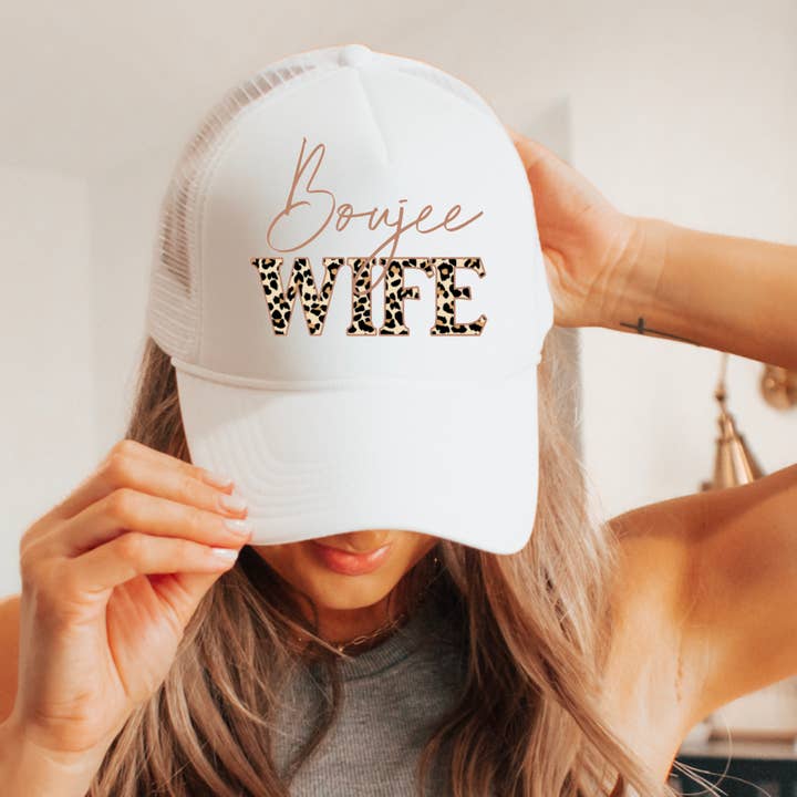 Leopard Preppy Boujee Wife Trucker Hat | Trucker Hats for wholesale by Gia Gifts Boutique