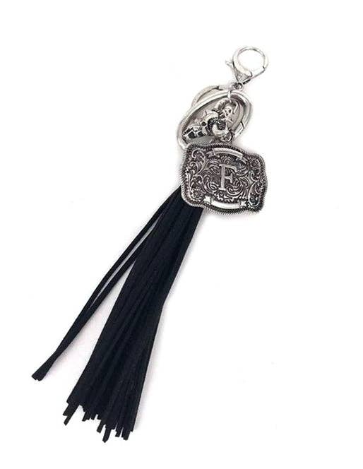 Snowing West - Wholesale Keychain - Unisex - Western Belt Buckle Initial Black Tassel Keychain5