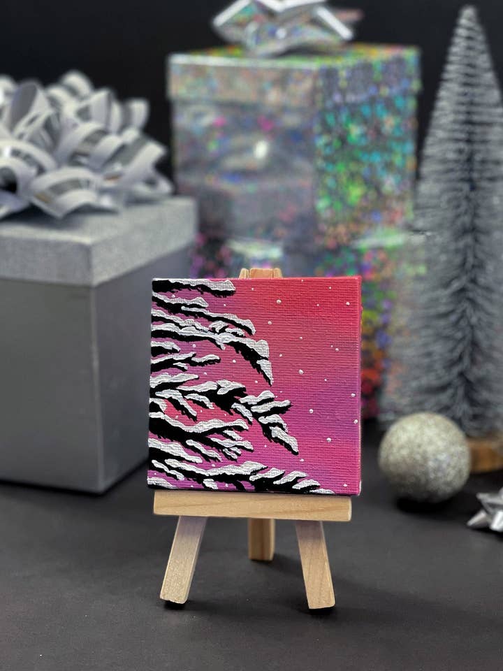 „Chilly Nightfall“ -Mini-Gemälde mit Staffelei für den Großhandel von Jiva More Life