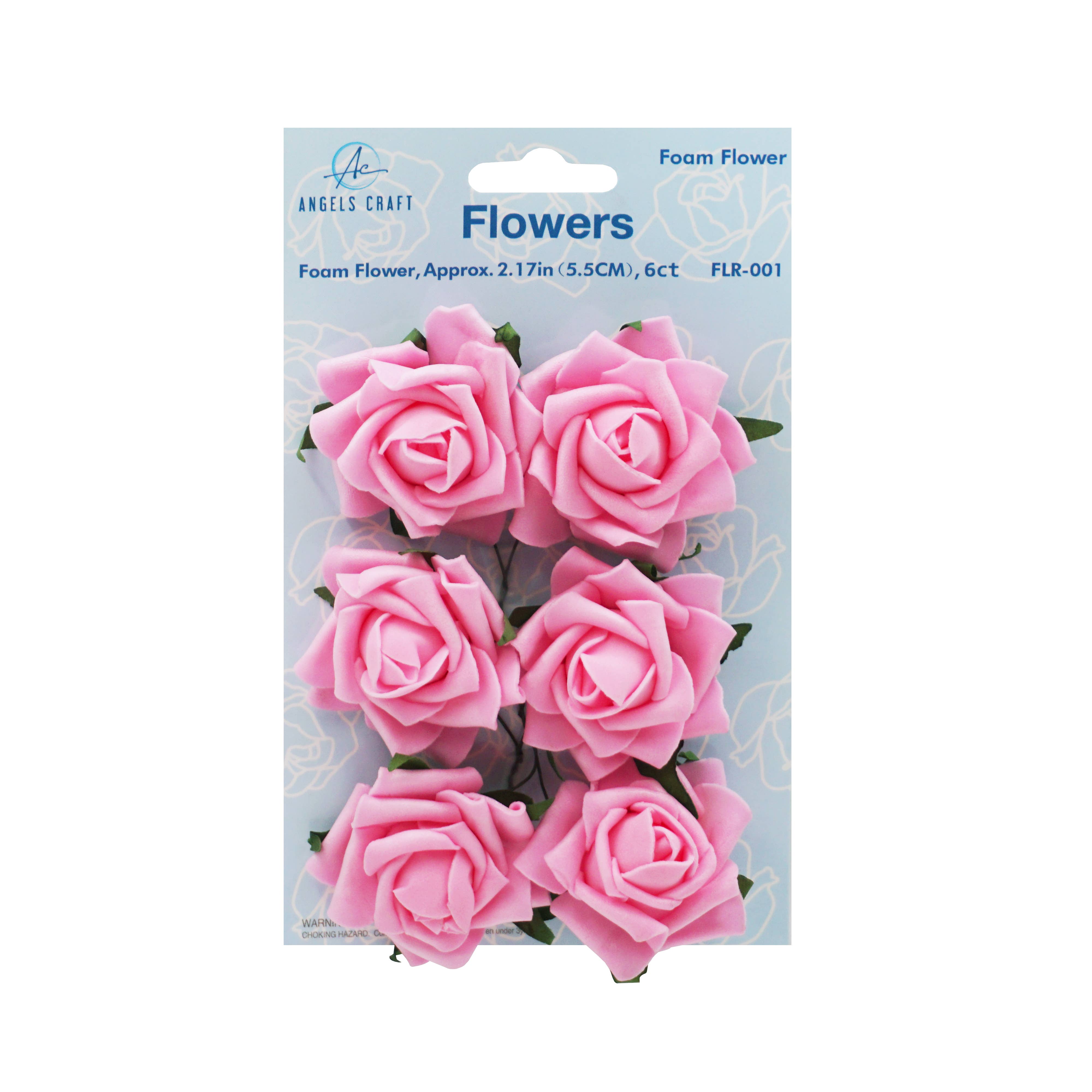 Angels Craft - Wholesale Artificial Flowers - Foam Flowers (Roses) with wire, 2.17" 6-ct12