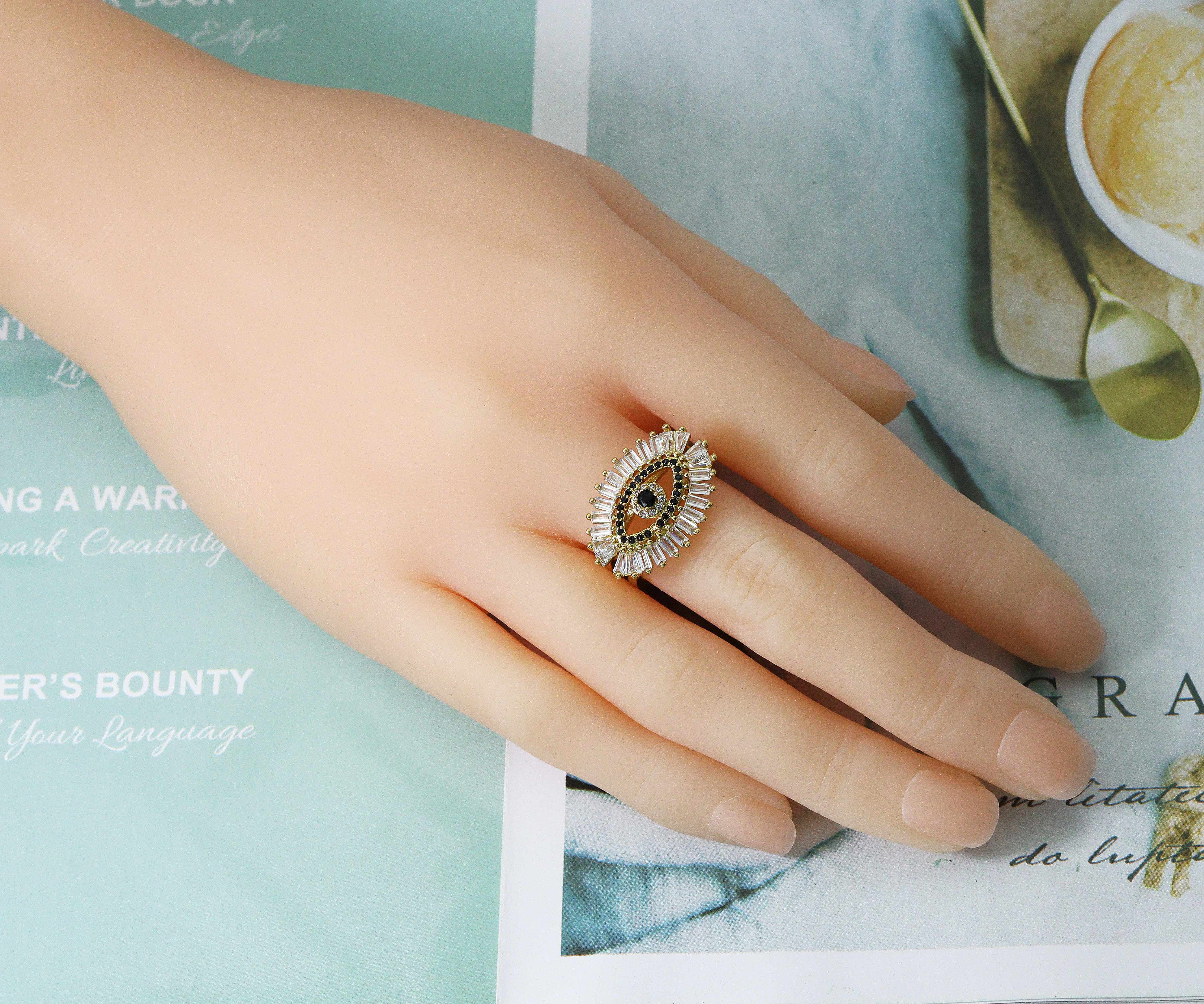 BestBeads&Beyond - Vente Bague de cocktail/de cérémonie - Bague CZ Pave Evil Eye, Sku #B1523