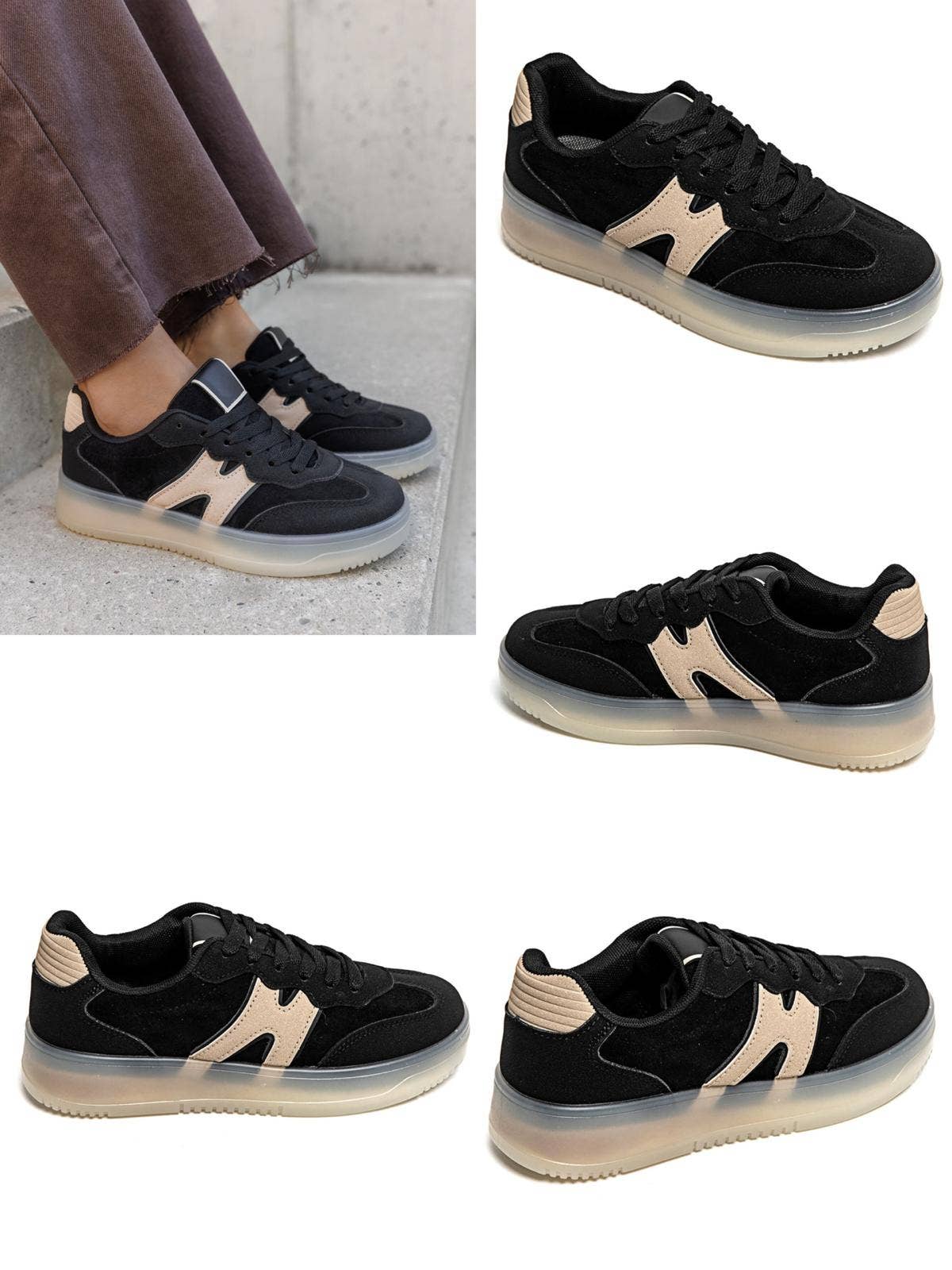 No Doubt Shoes - Wholesale Lifestyle trainers – Women′s - CLASSIC STREET COLOUR CONTRAST FAUX SUEDE LACE UP SNEAKERS