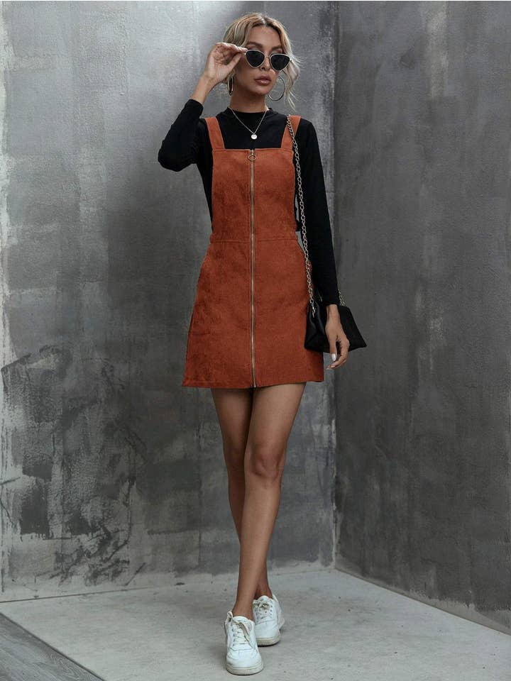 Queen Fashion – wholesale Blouse – Women’s – corduroy o ring zipper mini overall dress3