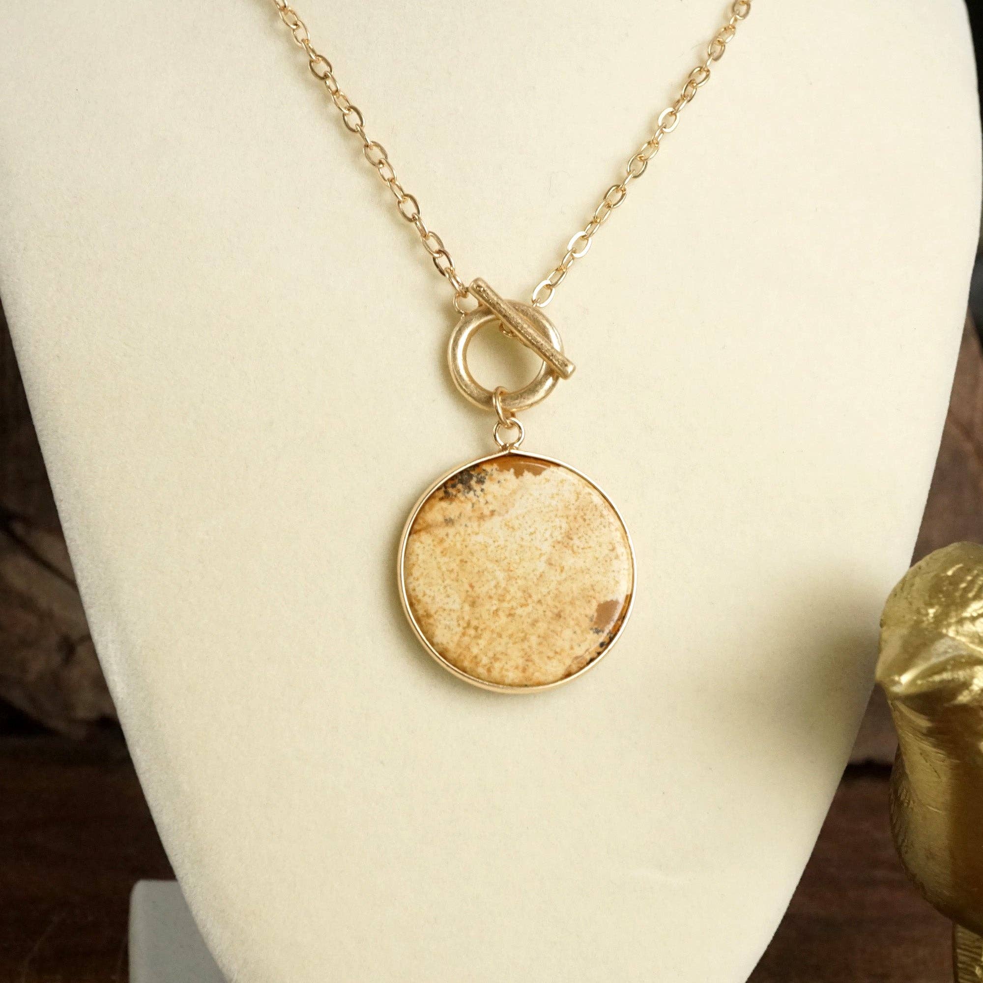 PennyLine inc - Wholesale Pendant/Charm Necklace - Semi-Precious Disc Pendant Front Toggle Chain Necklace3