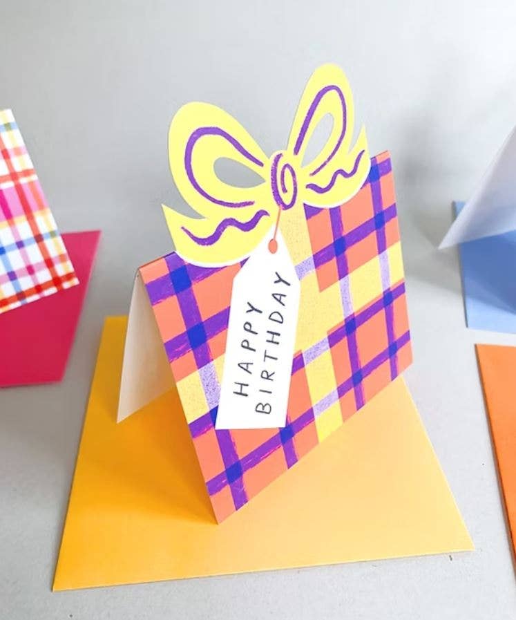 Kitty Kenda Papergoods – wholesale Birthday card – Birthday Bow Shaped Greeting Card - Orange Yellow0