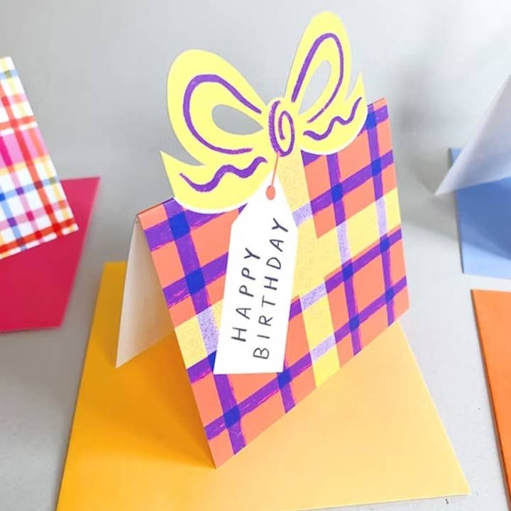 Kitty Kenda Papergoods – wholesale Birthday card – Birthday Bow Shaped Greeting Card - Orange Yellow0