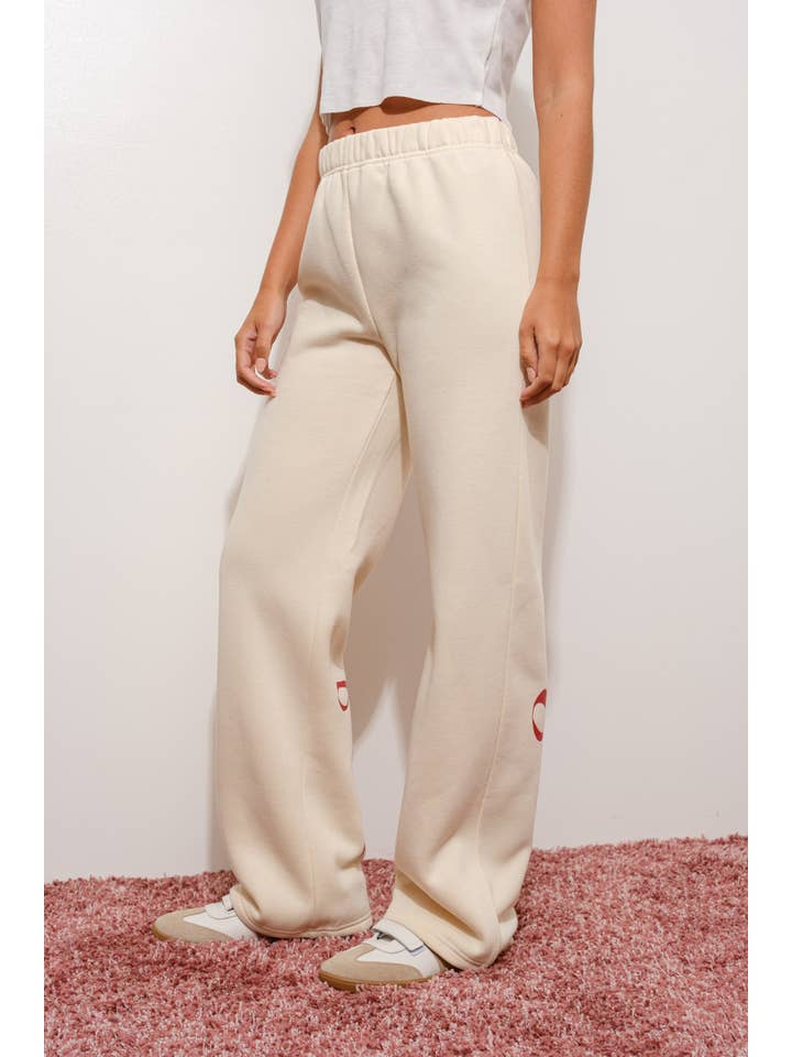 CREAM BOW WIDE LEG SWEATPANTS for wholesale on Faire