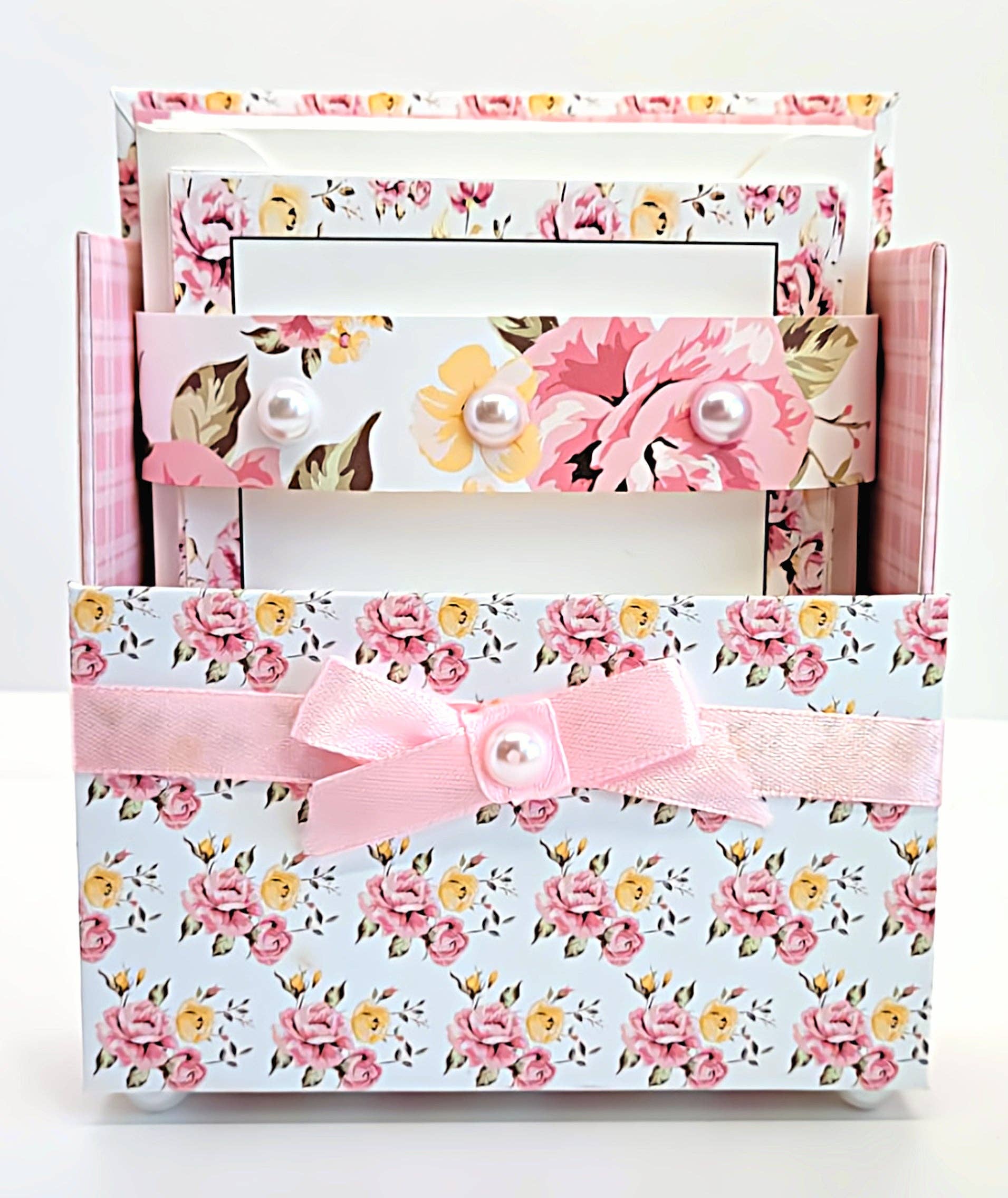 Chic Brico - Wholesale Stationery/Notecard Set - 42-Pc Stationery Gift Box Set w/Desk Organizer, Pink Roses8