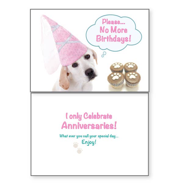 Dog Speak – Engroshandel Fødselsdagskort – Lunefuld 'Venligst, ingen flere fødselsdage' fødselsdagskort1