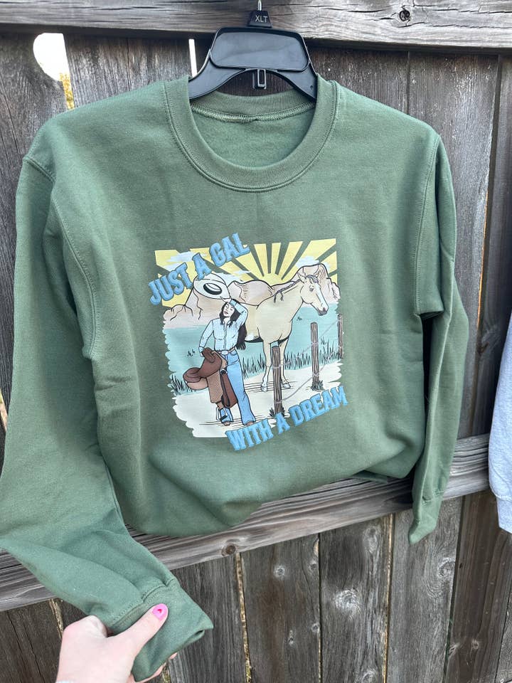 The Branded Blue Roan - Wholesale Graphic Sweatshirt - Women's - Just a cowgal with a dream Graphic Tshirt & Crew1
