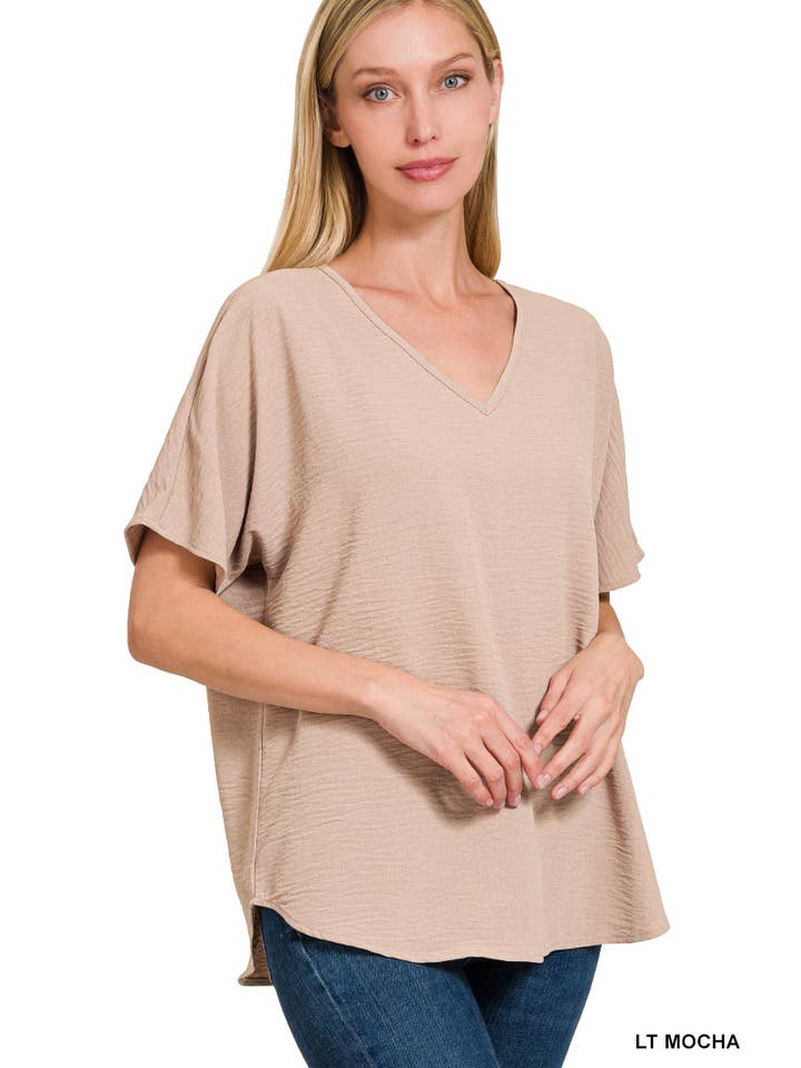 Vanilla Monkey - Wholesale Blouse - Women's - Woven Airflow V-neck Short Sleeve Top