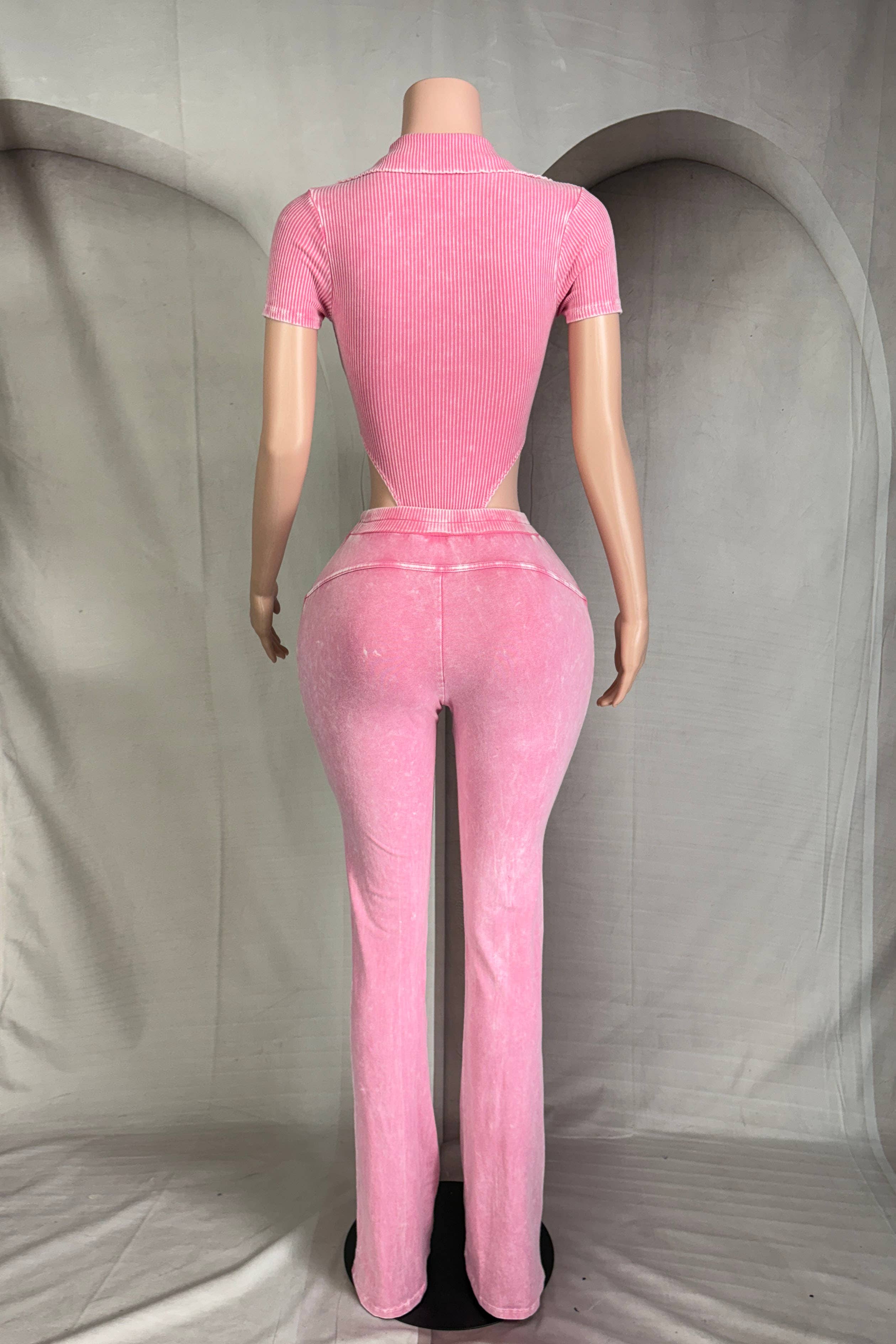 Dalia Studio - Wholesale Top & Pant Set (NOT Loungewear) - Women's - MINERAL WASH DEEP-V COLLARED BODYSUIT & PANT SET8