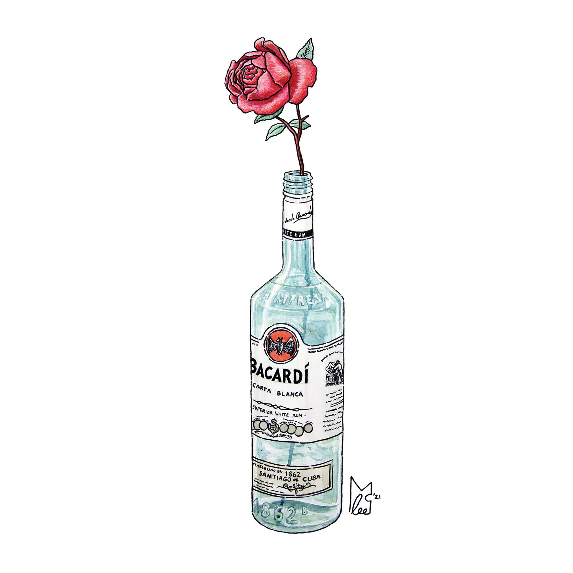 Lee McGuire Art – wholesale Art print – Rose in Bacardi Art Print1