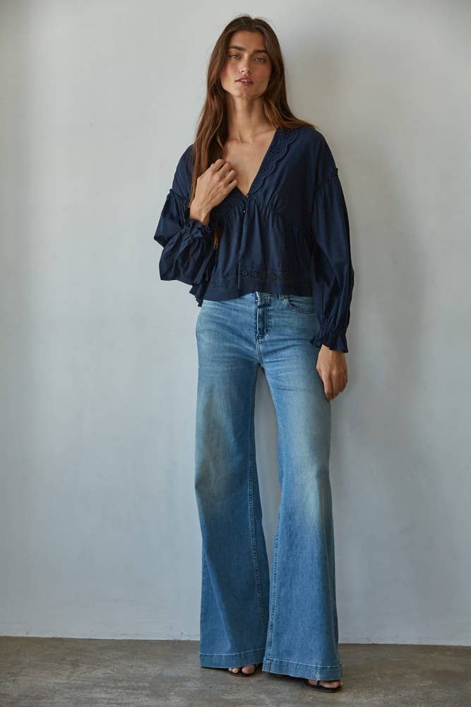 By Together - Wholesale Blouse - Women's - L8784 | Woven Lyocell Cotton Eyelet Collar Blouse Top4