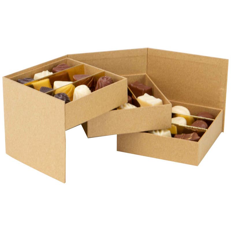 Deffrennes - Wholesale Gift Box - 3-tier Kraft Box Sweet Chocolate Square 13x13x12 cm1