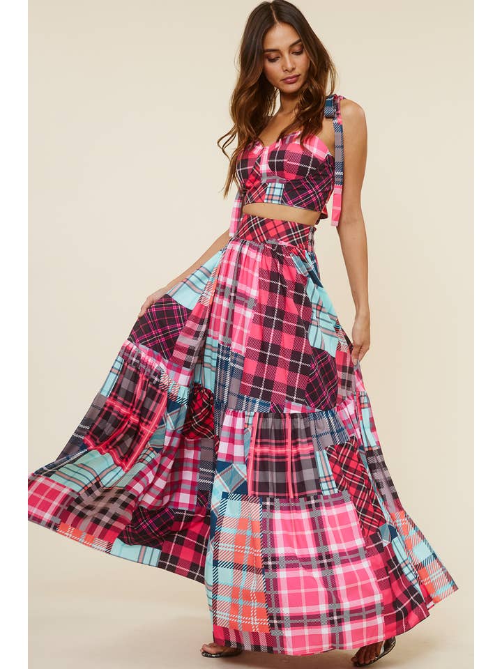 QMP Moda - Wholesale Top & Skirt Set - Women's - PATTERN BLOCKED PLAID PRINTED SET