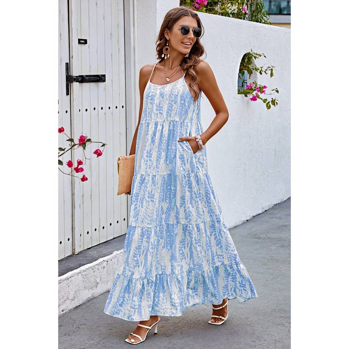 Supreme Fashion - Wholesale Dress - Women's - Allover Print Sleeveless Pockets Color Block Dress