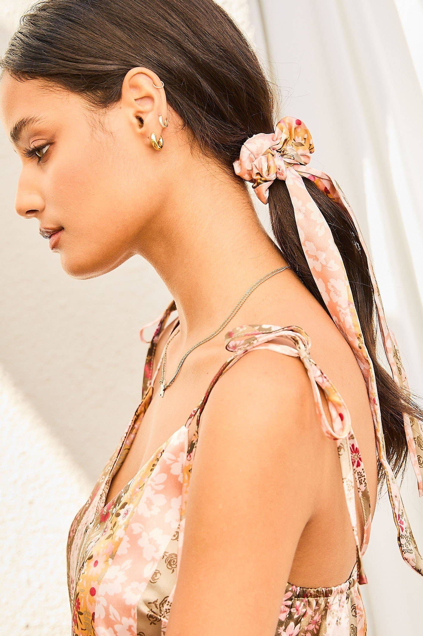 OLIVE MULTI Floral Print Satin Hair Tie for wholesale on Faire8