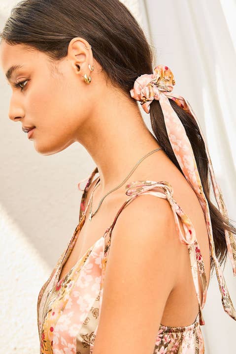 OLIVE MULTI Floral Print Satin Hair Tie for wholesale on Faire8