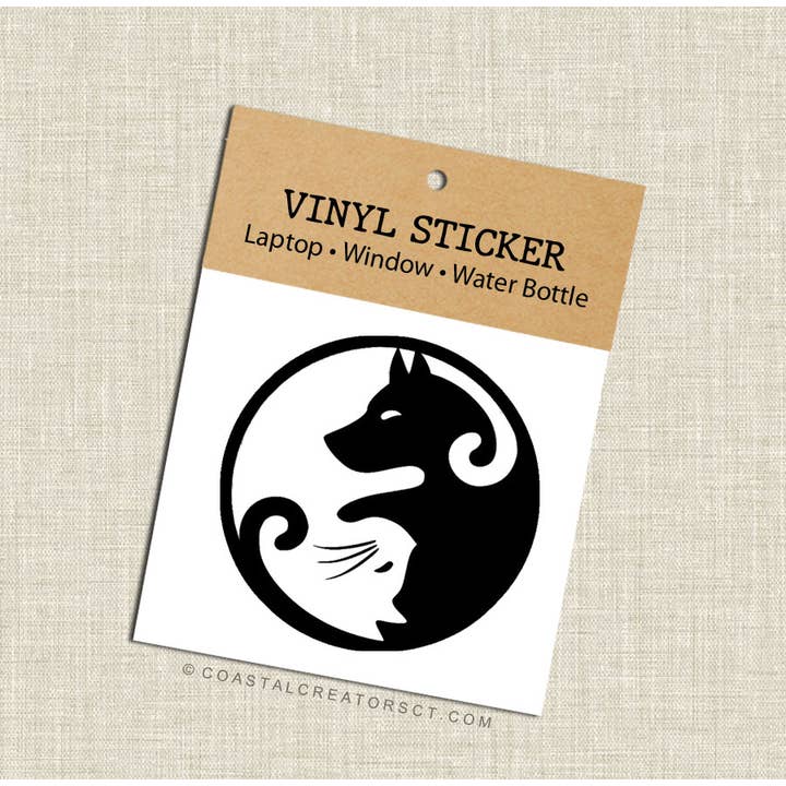Coastal Creators of Connecticut - Wholesale Sticker - Yin Yang Dog & Cat Vinyl Sticker (Black, Packaged)