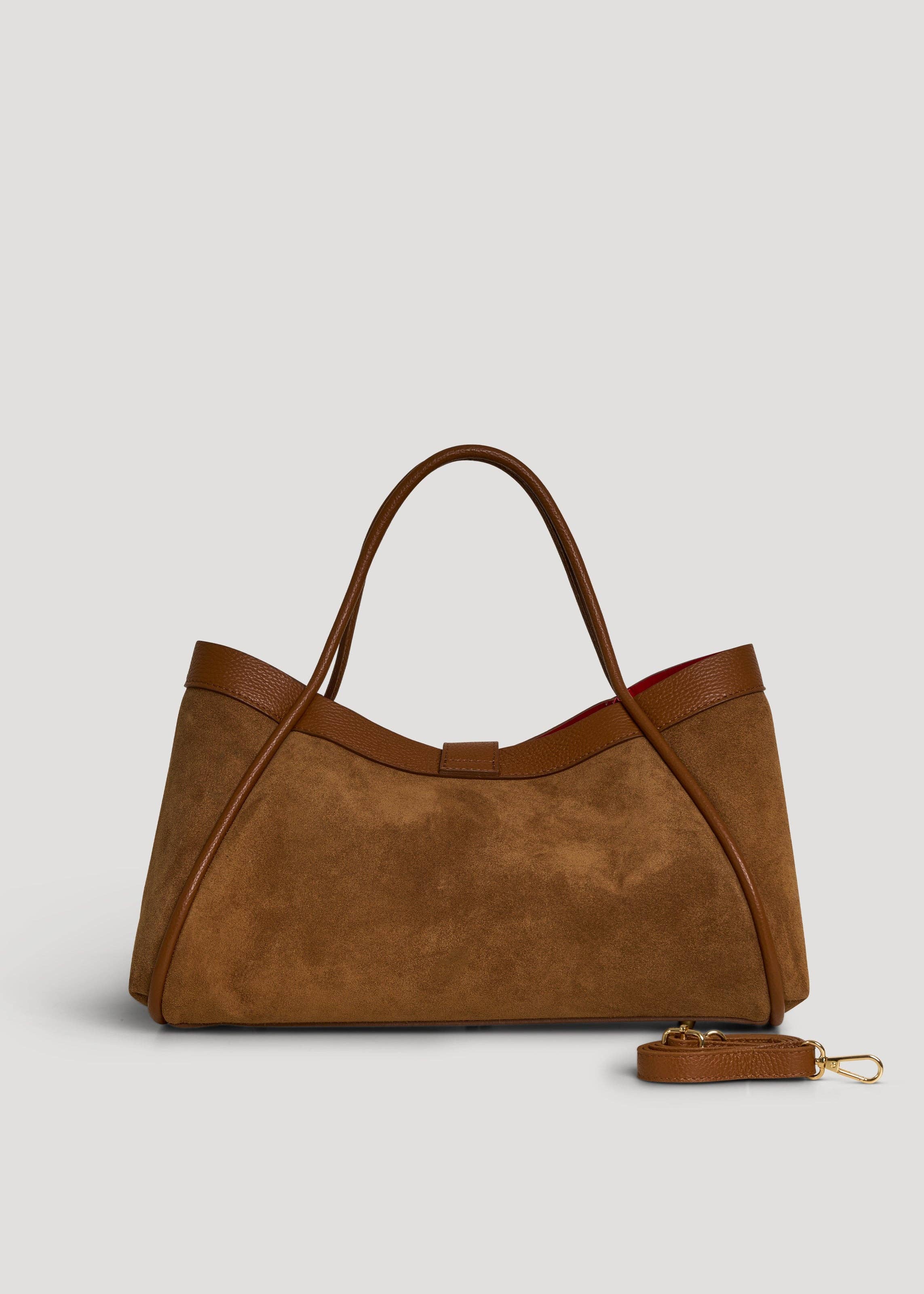Voemièn - Wholesale Top Handle Bag - Women's - Mayfair Bag in Tan Suede and Togo Leather2