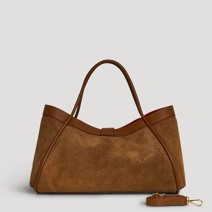 Voemièn – wholesale Top handle bag – women's – Mayfair Bag in Tan Suede and Togo Leather2