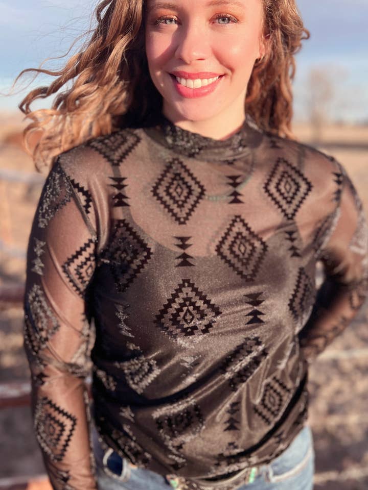Sterling Kreek - Wholesale Blouse - Women's - Berlin Long Sleeve Velvet Mesh Top