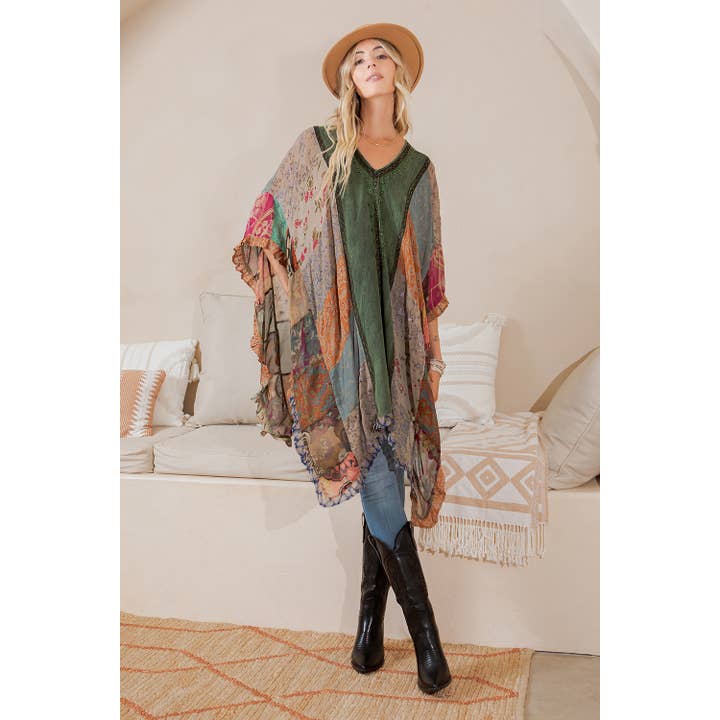 Natural Bohemian : Embroidered Colorblocked Shrug for wholesale by Young Threads