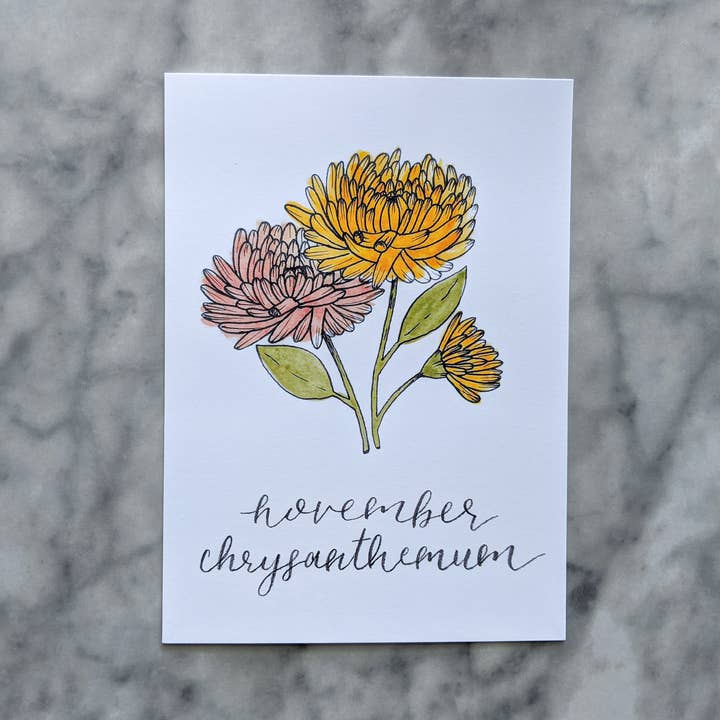 Kallos Ink – wholesale Art print – Birth Month Flower Print: November, the Chrysanthemum6