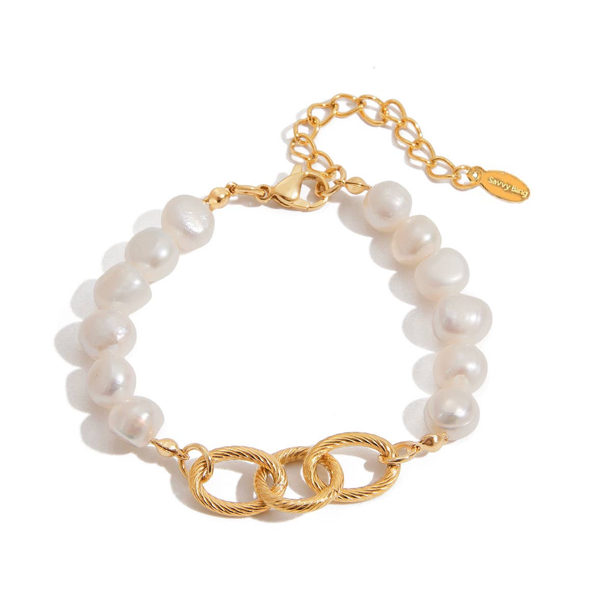 Savvy Bling - Wholesale Link & Chain Bracelet - Gold and Pearl Stacking Bracelets –Water-Resistant0