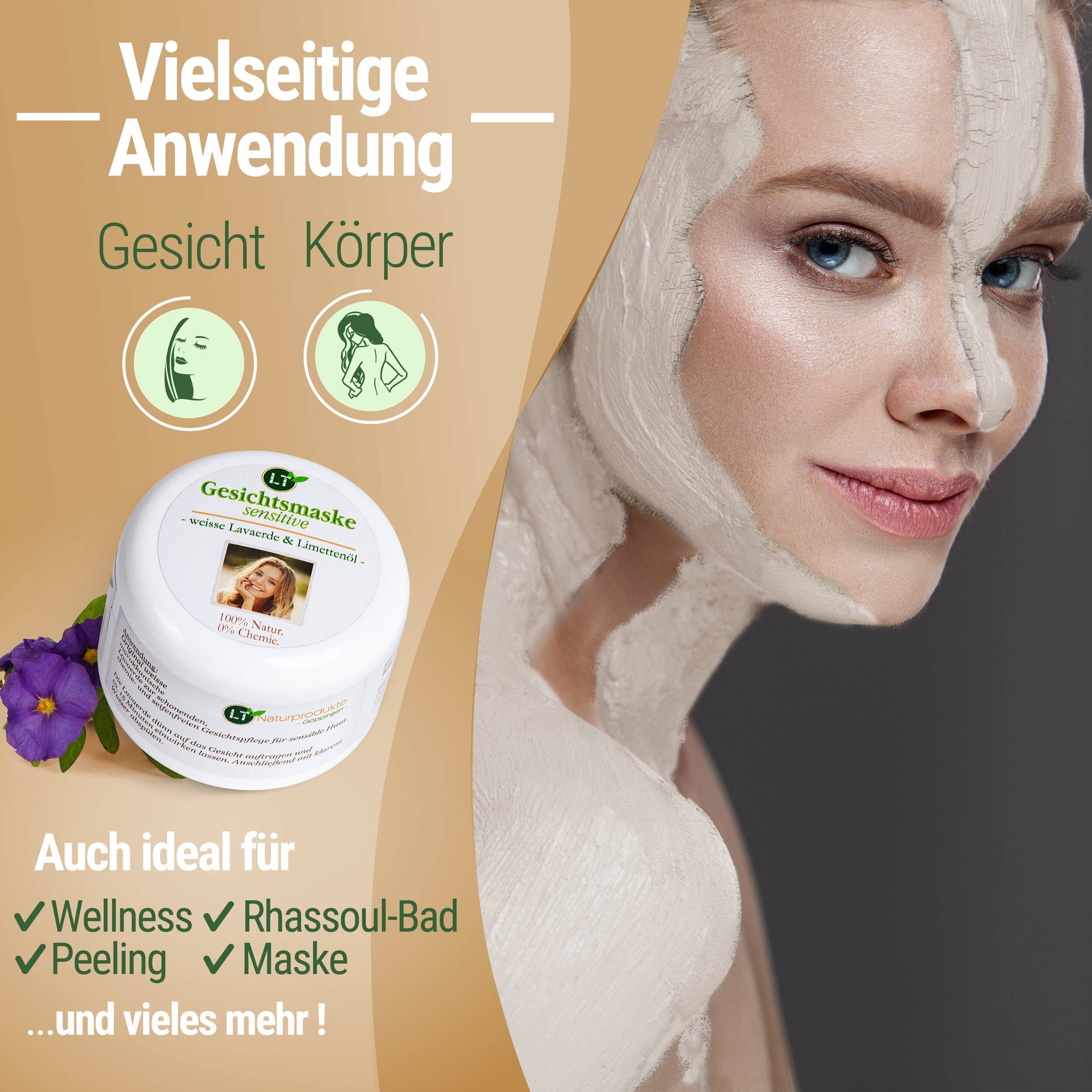 LT-Naturprodukte - Wholesale Skincare Face Mask - Face mask, sensitive, white lava earth, lime scent, 15m7