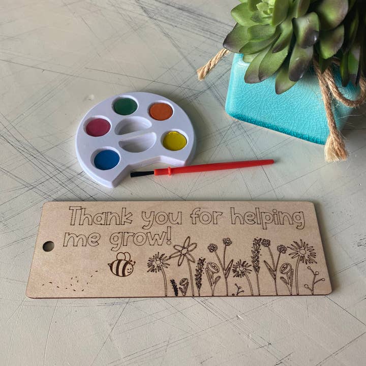 Novotny Designs - Wholesale DIY Craft Kit - Thank you for helping me grow bookmark craft kit with wood bookmark + watercolors