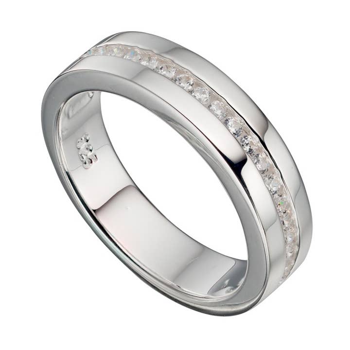 1/2 Channel Set Band Ring with CZ for wholesale by Gecko Jewellery