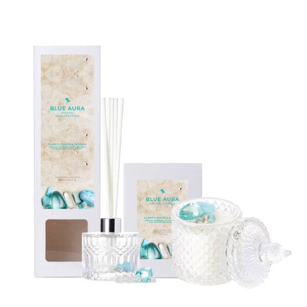 BLUE AURA Crystal Candle & Diffuser Value Pack for wholesale by Silk oil of Morocco