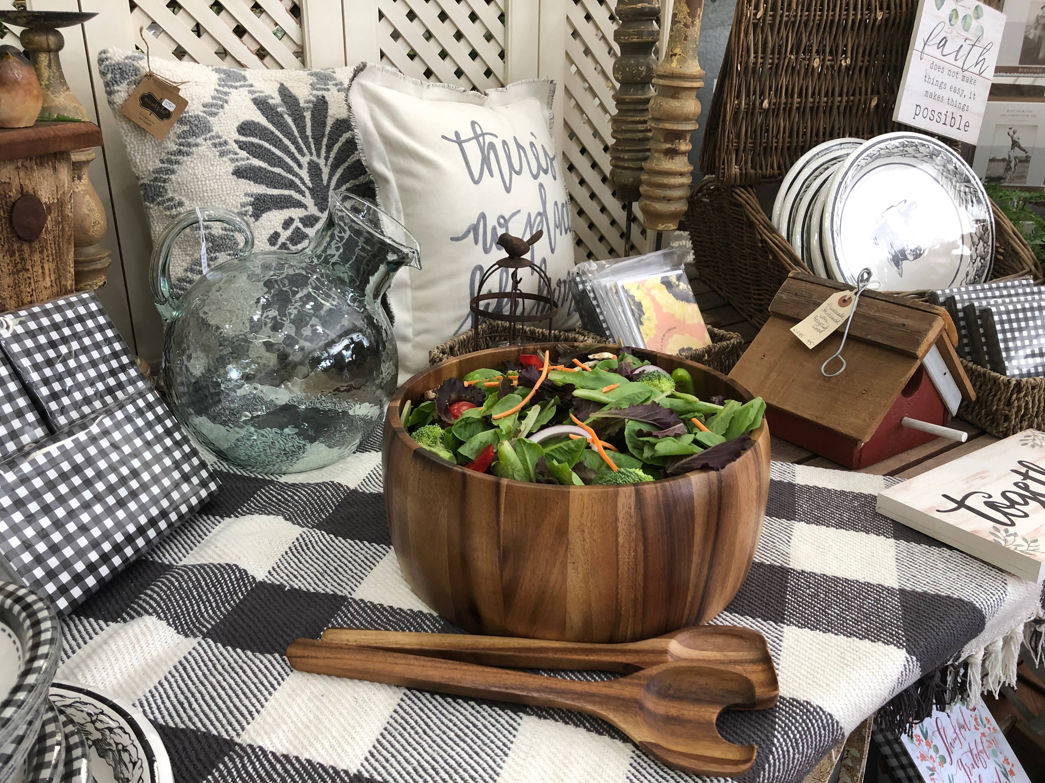 Kalmar Home - Wholesale Serve Bowl - Large Acacia Wood Serving/Salad Bowl with Utensils – 10" 3