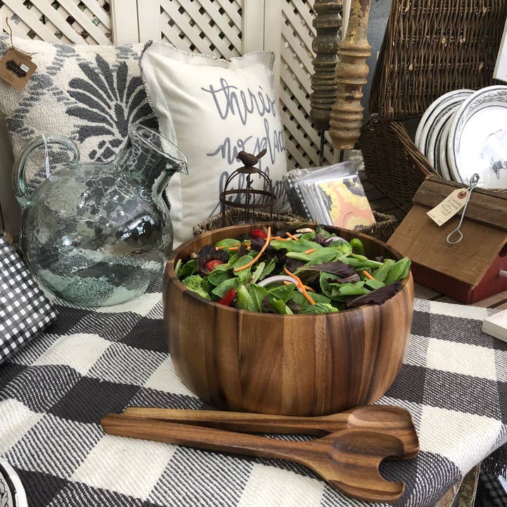 Kalmar Home - Wholesale Serve Bowl - Large Acacia Wood Serving/Salad Bowl with Utensils – 10" 3