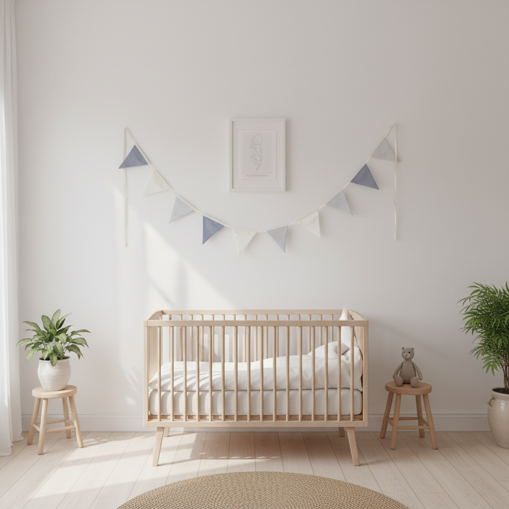 The Butter Flying - Wholesale Bunting/Garland - Striped Blue linen pennant garland 5