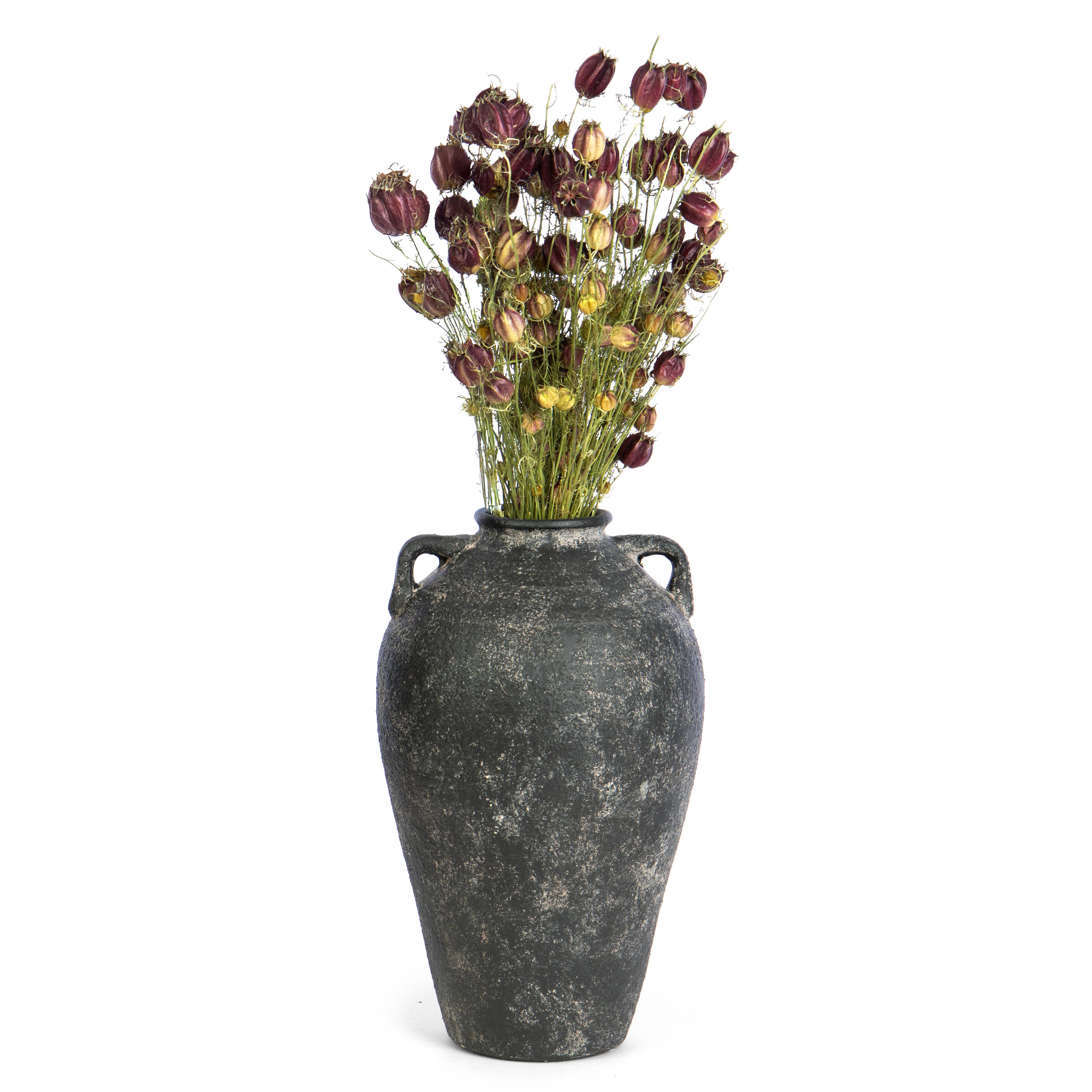 Willow Group - Wholesale Vase - Round Tall Terracotta Dark Vase w/ Side Handles1