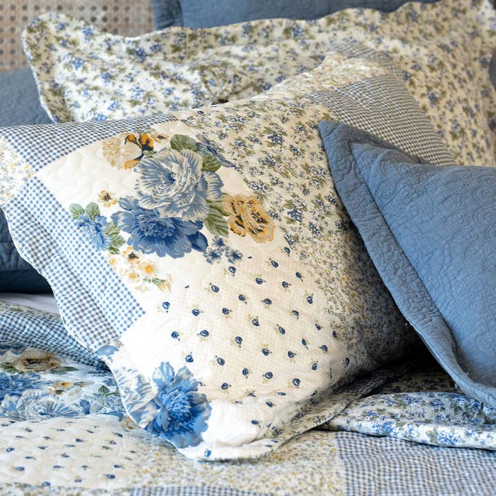 Melissa Blue Patchwork Bedspread for wholesale by Forever England / Millie Mae