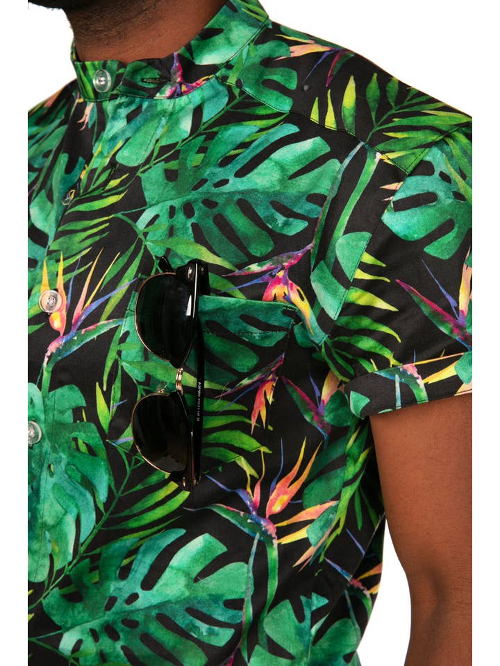 Tipsy Elves - Wholesale Onesie - Men's - Jungle Romphim - Men's One Piece Tropical Button Down Romper