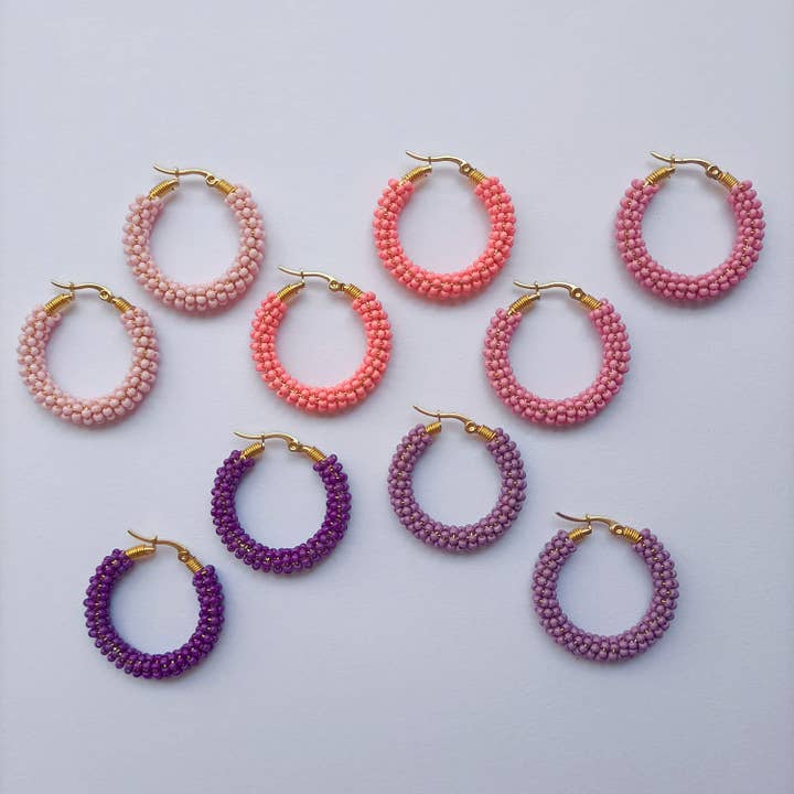 Embroidered Account Earrings | Pink and Purple Tones for wholesale by Kolorya
