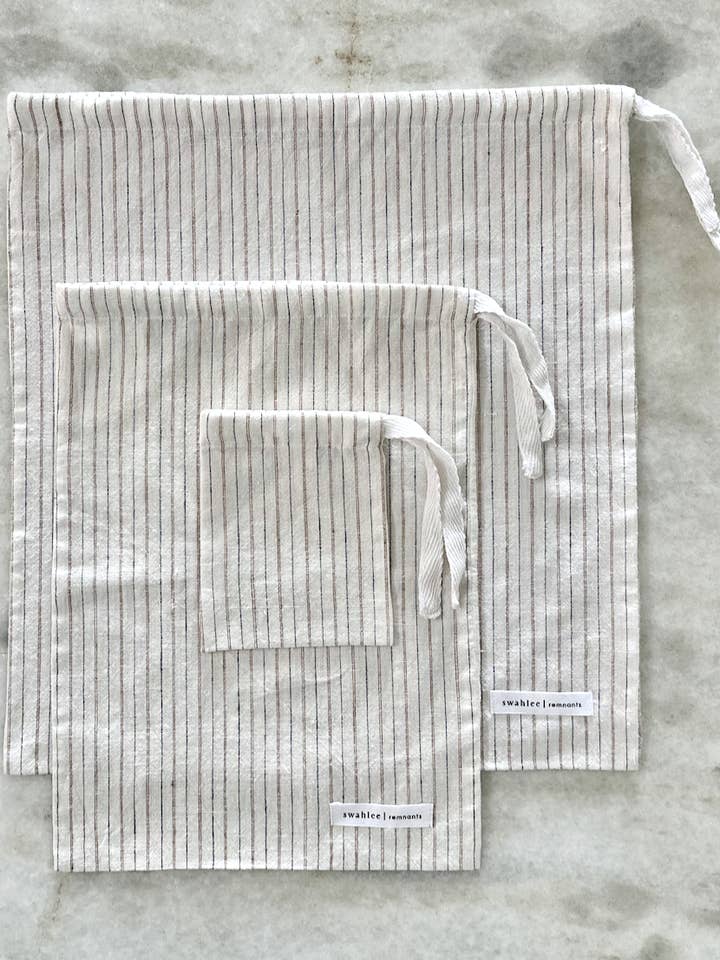 Travel Bag Set - White with Black & Brown Stripes for wholesale by Swahlee